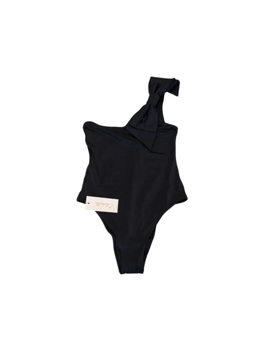Cleobella Inga Black Bow Detail One Shoulder One Piece Bathing Suit Size Medium